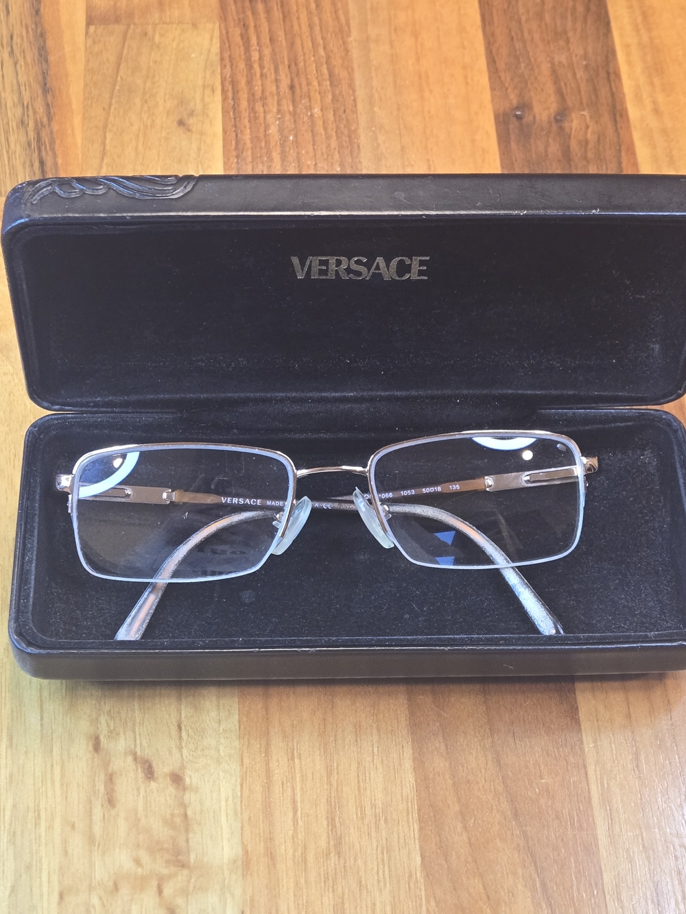 ​Versace Greek Key Silver & Bronze Half-Rim Glasses Frame Mod. 1066 + Case